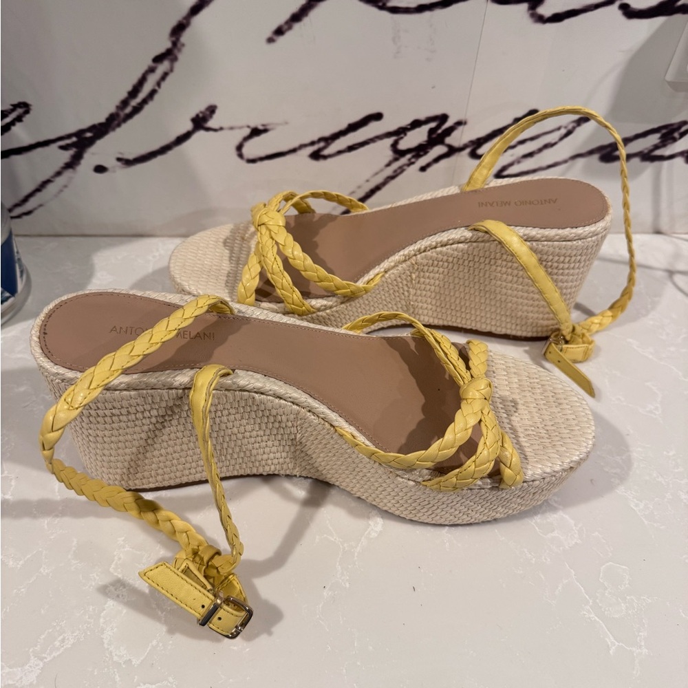 Antonio Melani Lorinna Leather Braided Platform Wedge Sandals Women’s Size 11